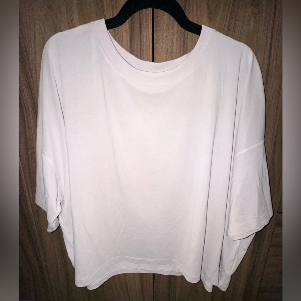 LULULEMON COTTON JERSEY OVERSIZED CROP TOP- SIZE L- LIGHT PINK- LIKE NEW